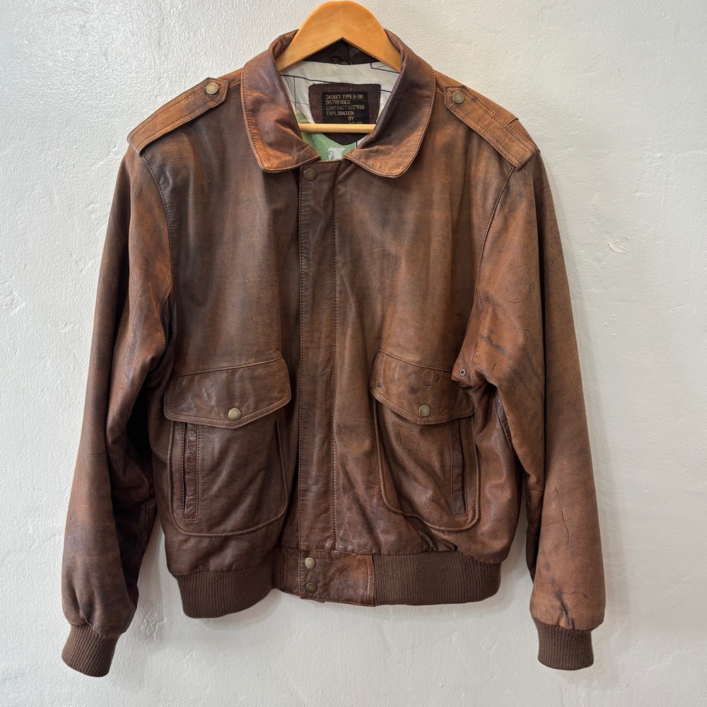 Vintage Exploration by Adler B-90 Distressed Leather Bomber Jacket Korea M/L